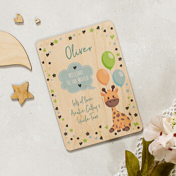 Personalised Wooden Card For New Baby In Blue, 5 of 5