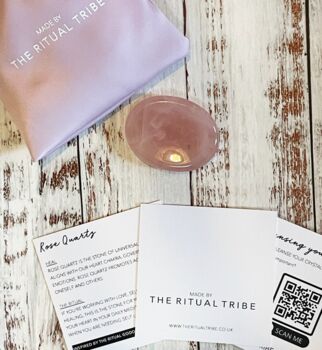 Rose Quartz Worry Stone In A Satin Pink Bag, 3 of 5