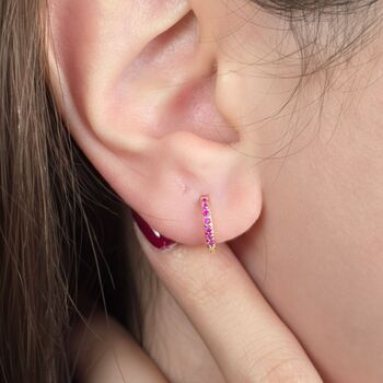 Ruby July Birthstone Small Huggie Hoop Earrings, 3 of 5