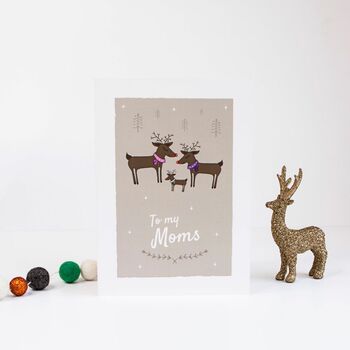 'To My Moms' Christmas Card For Lesbian Moms, Reindeer, 5 of 11