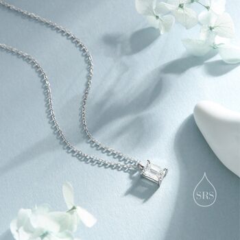 Sterling Silver Emerald Cut 1ct Moissanite Pendant Necklace, 3 of 12