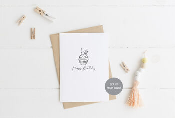 Pack Of Four Birthday Icons Celebration Cards, 3 of 6