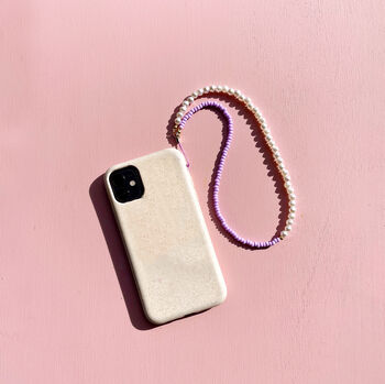 Vegan Pearl And Purple Beaded Phone Charm, 2 of 9
