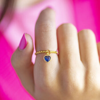 Chain Slider Ring With Heart Birthstone Charm, 4 of 12