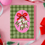 Gingham Mistletoe Christmas Card Green, thumbnail 1 of 3