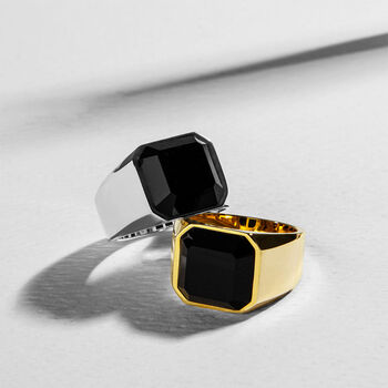 Black Onyx Octagonal Signet Ring 18 K Gold Plated Solid Silver, 2 of 4