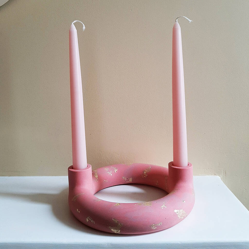 Marbled Gold Circle Candlestick Blue Or Pink, 1 of 6
