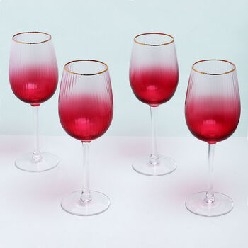G Decor Set Of Four Monroe Ribbed Ombre Wine Glasses, 2 of 6