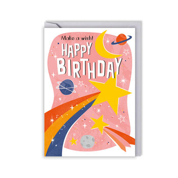 Kids Space Birthday Card – Make A Wish, Fun Shooting Star Birthday Greeting For Children, 2 of 3