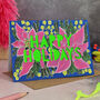 Happy Holidays Neon Floral Papercut Christmas Card, thumbnail 1 of 7