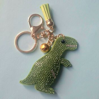 Bling Rhinestone T Rex Dinosaur Keyring Or Bag Charm, 2 of 2