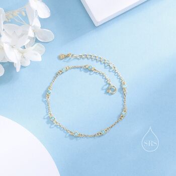 Extra Delicate Turquoise Blue Cz Bezel Bracelet, 8 of 12