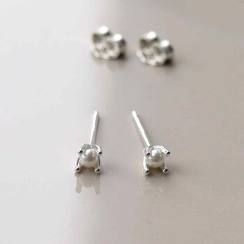 Sterling Silver Tiny Pearl Stud Earrings, 4 of 5