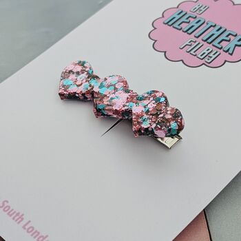Pink And Blue Heart Glitter Hair Clip, 4 of 4