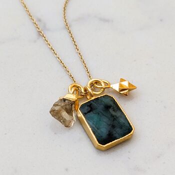 'The Trio' Emerald Gold Plated Necklace, 3 of 11