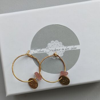Gold Love Charm Rose Quartz Hoop Earrings, 5 of 6