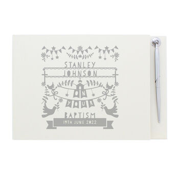 Personalised Grey Papercut Guest Book And Pen, 2 of 5