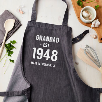 Personalised Grey Denim Established Year Apron, 4 of 5