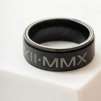 Personalised Black Stainless Steel Wide Spinner Ring, 6 of 10