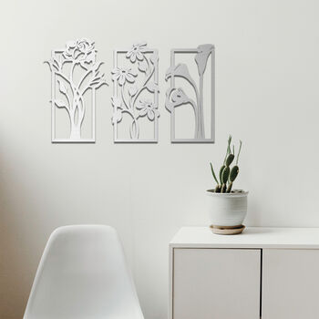 Elegant Laser Cut Floral Panels Trio Of Wooden Decor, 7 of 10