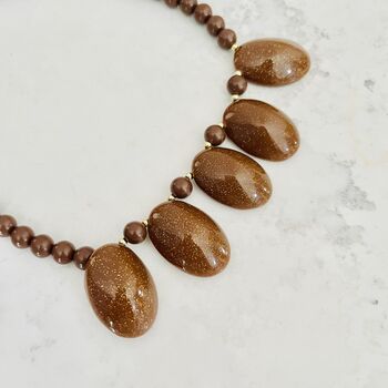 Genuine 1960s Chunky Brown Glitter Bead Necklace, 4 of 6