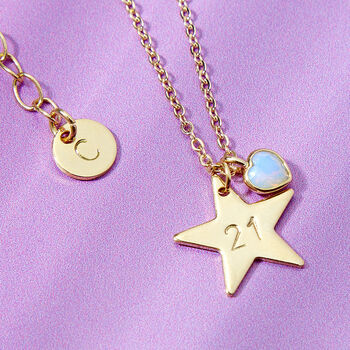 Personalised Star And Birthstone Milestone Birthday Necklace, 2 of 11