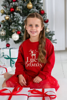 Personalised 'Believes' Christmas Reindeer Embroidered Sweatshirt Jumper, 11 of 11