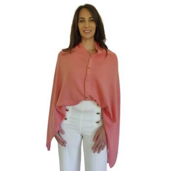 Coral Pink 100% Cashmere Button Poncho Gift Boxed, 6 of 10