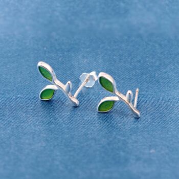 Sterling Silver Leaf Stud Earrings, 6 of 7