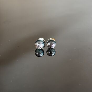 Silvery Blue Fused Glass Sterling Silver Stud Earrings, 3 of 9