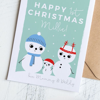 First Christmas Card Personalised With Cute Snow People, 2 of 3