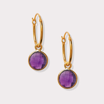 Amethyst Hoop Earrings Gold Plated Vermeil, 3 of 3