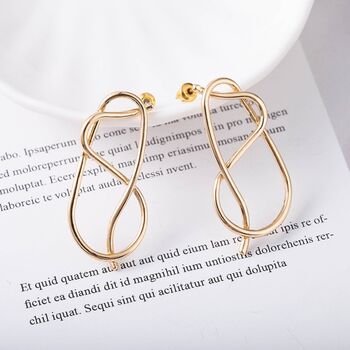 Gold Plated Artistic Abstract Infinity Stud Earrings, 7 of 8