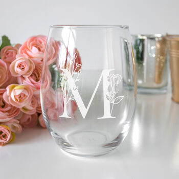 Personalised Floral Initial Stemless Glass, 2 of 5