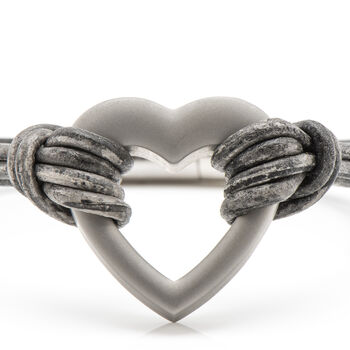 Personalised Metallic Black/Silver Leather Remembrance Bracelet With Engraved Stainless Steel Heart Urn And Clasp, 3 of 10