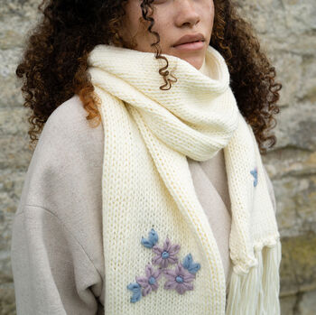 Forget Me Not Knitted Cream Scarf, 2 of 6