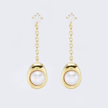 Pearl 18k Gold Plated Drop Earrings, 2 of 3