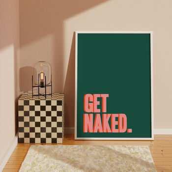 Bathroom Print Green Get Naked Pink Wall Art, 6 of 6