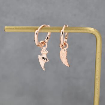 Mismatched Angel And Demon Wing Huggie Hoop Earrings In Sterling Silver, 3 of 11