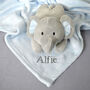 Personalised White Baby Gown, Elephant And Blanket Blue, thumbnail 5 of 9