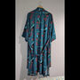 Crane Dance Teal Long Kimono ~ Japanese Inspired Bird And Flower Print Robe, thumbnail 6 of 11