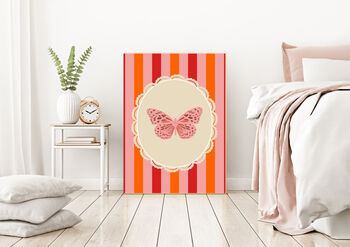 Butterfly Bight Stripy Pink Art Print, 3 of 4