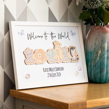 Personalised Jungle Animals Framed Print New Baby Gift, 3 of 7