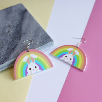 Easter Pastel Rainbow Bunny Earrings, 5 of 10