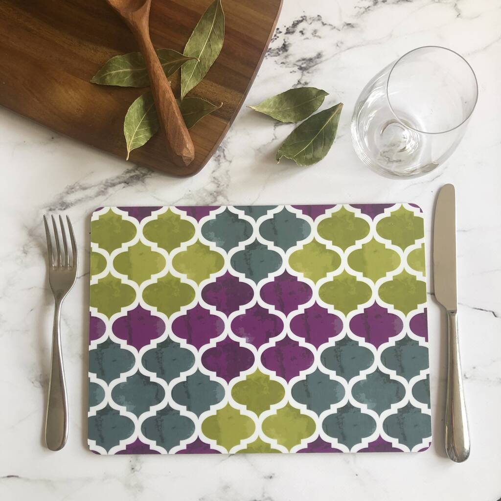 Catalina Placemat, Green, Grey And Purple Table Mat By Grace & Favour