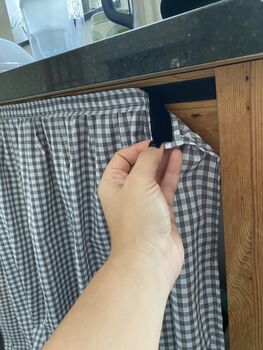 Velcro Sink Skirt, Bespoke Grey Gingham Cabinet Curtain, 4 of 6