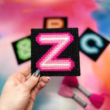 Neon Style Chunky Cross Stitch Four Coaster Kit, 4 of 6