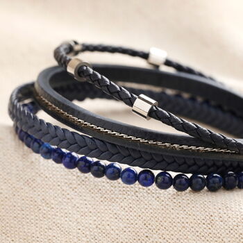 Men's Personalised Blue Stainless Steel Lapis Lazuli Leather Bracelet, 6 of 8