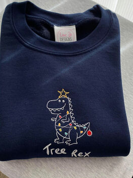 Embroidered 'Tree Rex' Christmas Jumper, 4 of 6