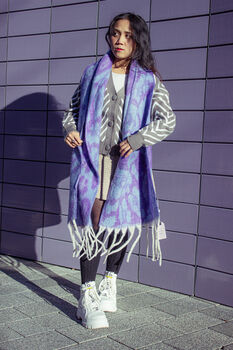 Lilac Blue Leopard Print Warm Two Tone Scarf, 7 of 8